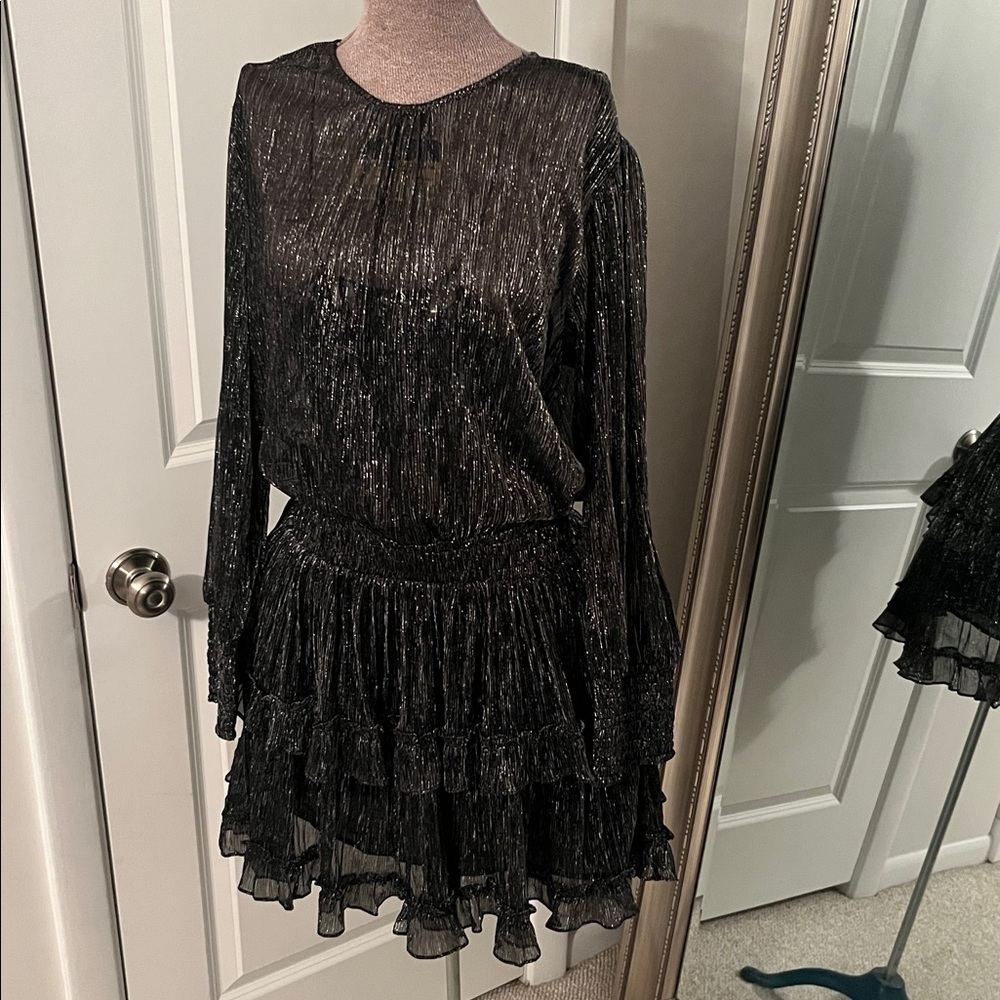 MISA Los Angeles Shimmering Black Long Sleeve Dress – Size Large